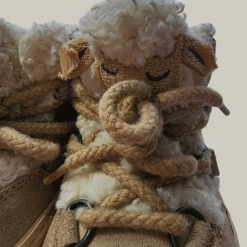 Zara Kids Girls 8 Tan Sheep Faux‎ Fur Lined High Top Boots Farmcore Country Kid